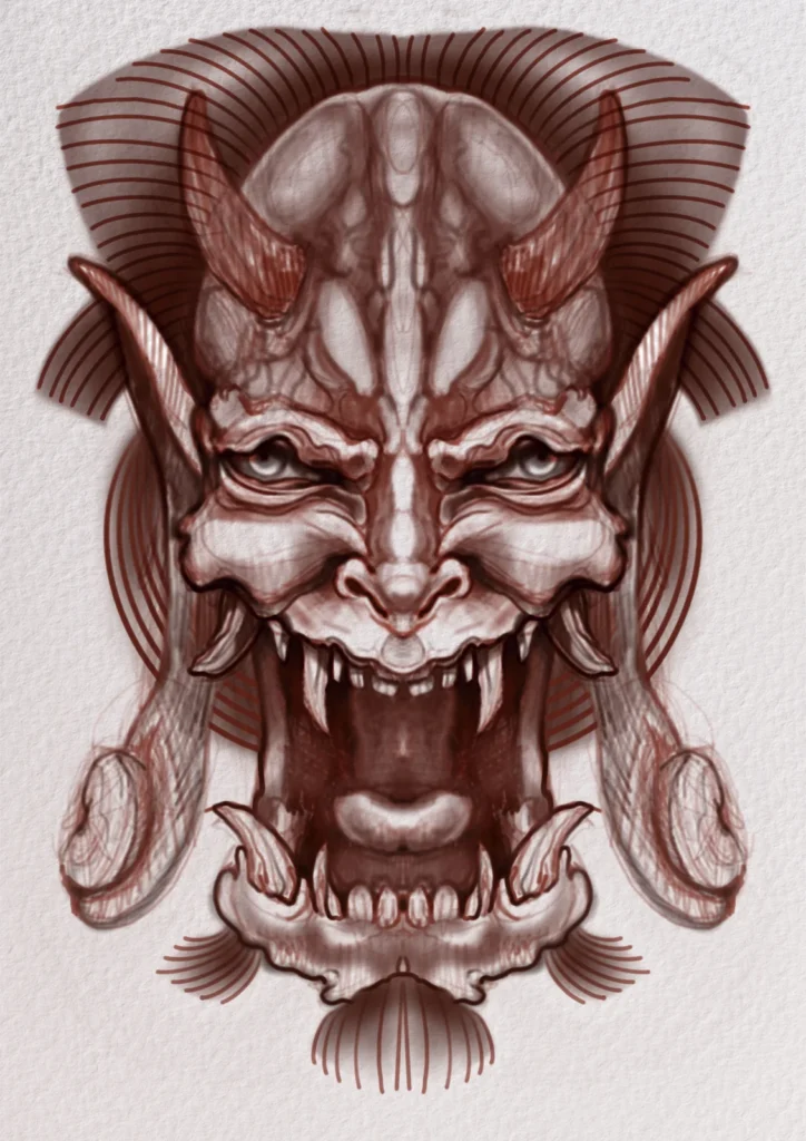 boceto tatuaje oni mascara demonio japones
