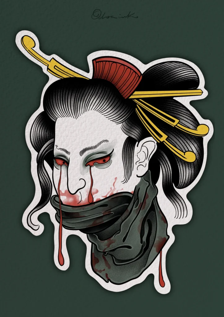 tatuaje geisha samurai espada sangre